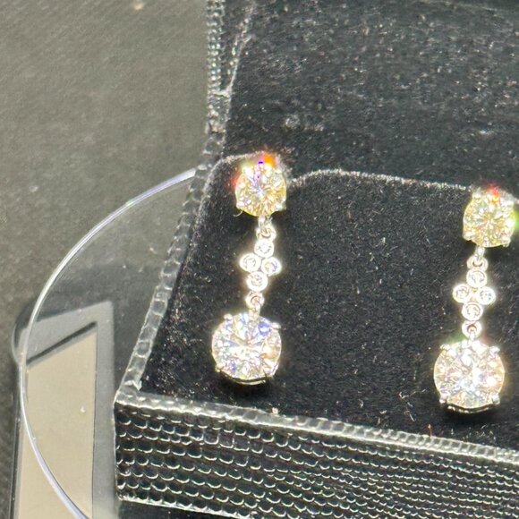 5.10 Ct White Diamond Solitaire Dangler Earrings, Amazing Sparkle- VIDEO - Picture 2 of 3